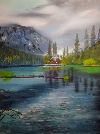 Картина маслом " Горное озеро"